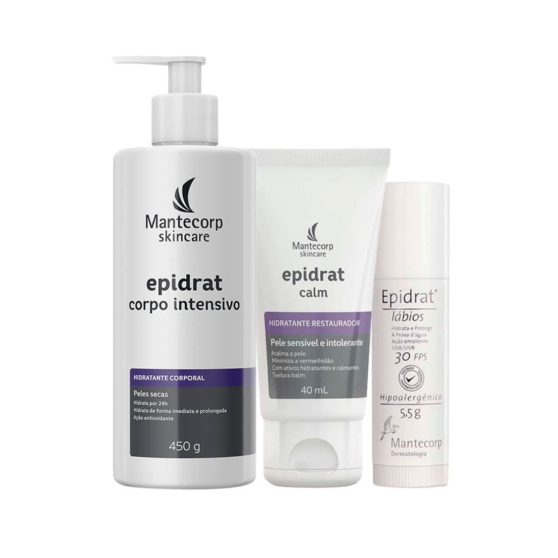 Kit-Hidratantes-Mantecorp-Epidrat---Creme-Facial-Hidratante-40-g---Creme-Corporal-Hidratante-450-g---Hidratante-Labial-FPS-30-55-g-Vitrine