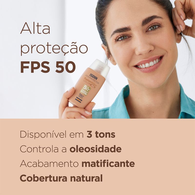 Protetor-Solar-Facial-com-Cor-Isdin-Fusion-Water-5-Stars-Color-FPS-50-Media-50-ml-Protecao