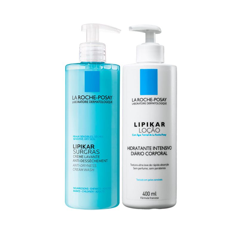 Kit-Corporal-La-Roche-Posay-Lipikar---Sabonete-Liquido-400-ml---Locao-Hidratante-Corporal-400-ml-Vitrine