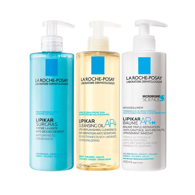 Kit-Corporal-La-Roche-Posay-Lipikar---Sabonete-Liquido-Corporal---Oleo-de-Limpeza-400-ml---Creme-Hidratante-400-ml-Vitrine