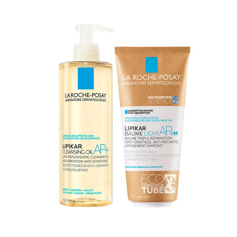 Kit-Corporal-La-Roche-Posay-Lipikar---Oleo-de-Limpeza-Cleasing-Oil-AP--400-ml----Creme-Hidratante-Corporal-Baume-Light-AP-M-Eco-Tube-200-ml-Vitrine