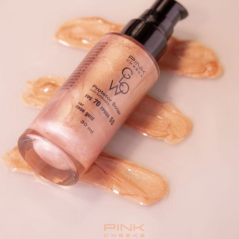 Protetor-Solar-Facial-com-Iluminador-Pink-Cheeks-Glow-FPS-70-FPUVA-55-Rose-Gold-30-ml-Textura