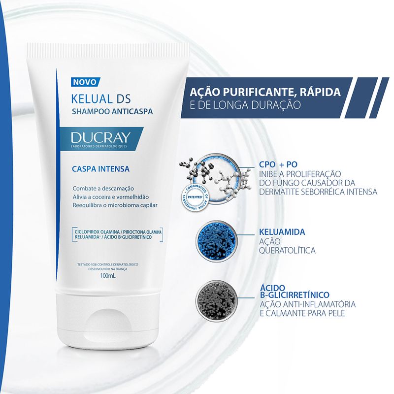 Shampoo-Ducray-Kelual-DS-Anticaspa-100-ml-Acao