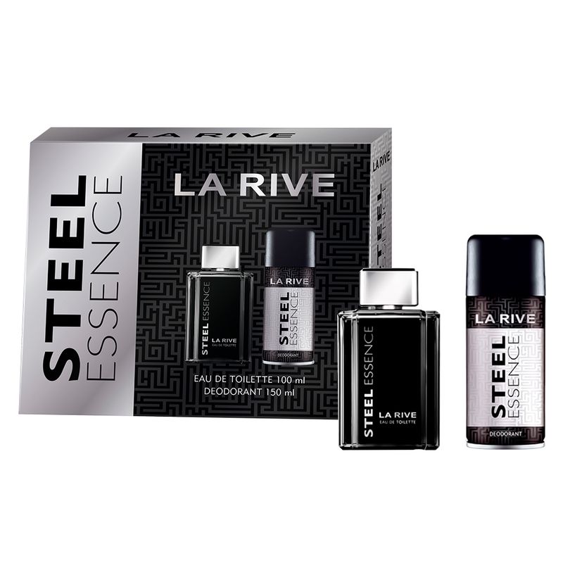 Kit-Perfume-La-Rive-Steel-Essence-Masculino-Eau-de-Toilette-100-ml---Desodorante-150-ml-Vitrine