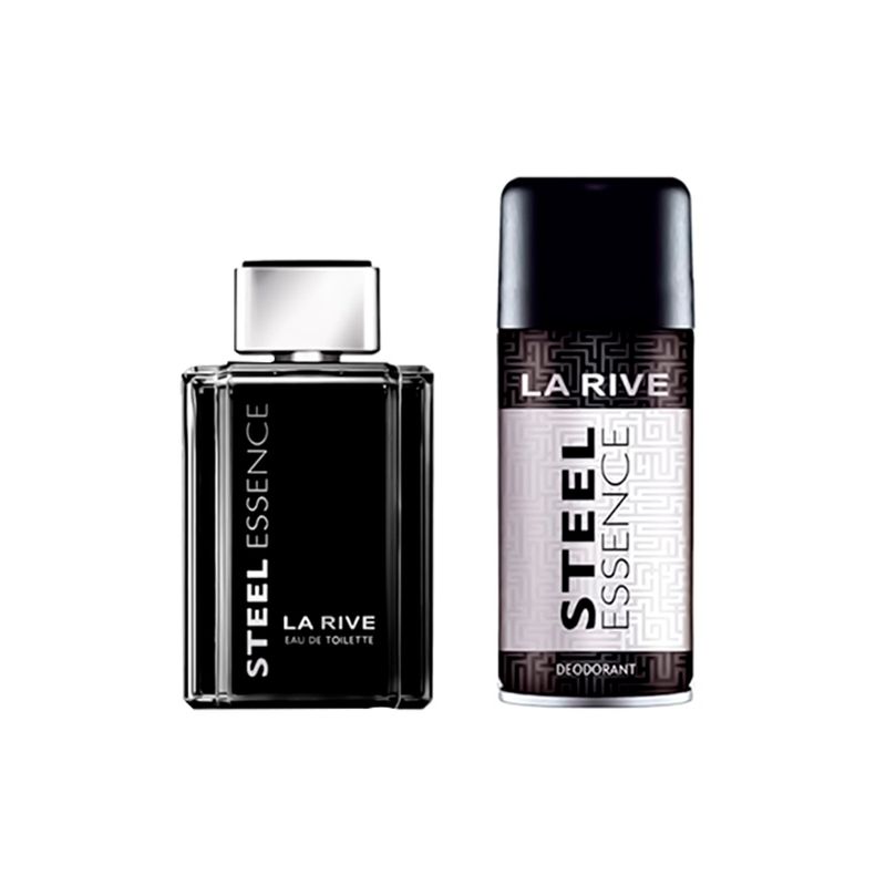 Kit-Perfume-La-Rive-Steel-Essence-Masculino-Eau-de-Toilette-100-ml---Desodorante-150-ml-Produtos