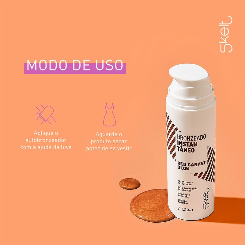 Locao-Autobronzeadora-Corporal-Skelt-Red-Carpet-Glow-120-ml-Uso