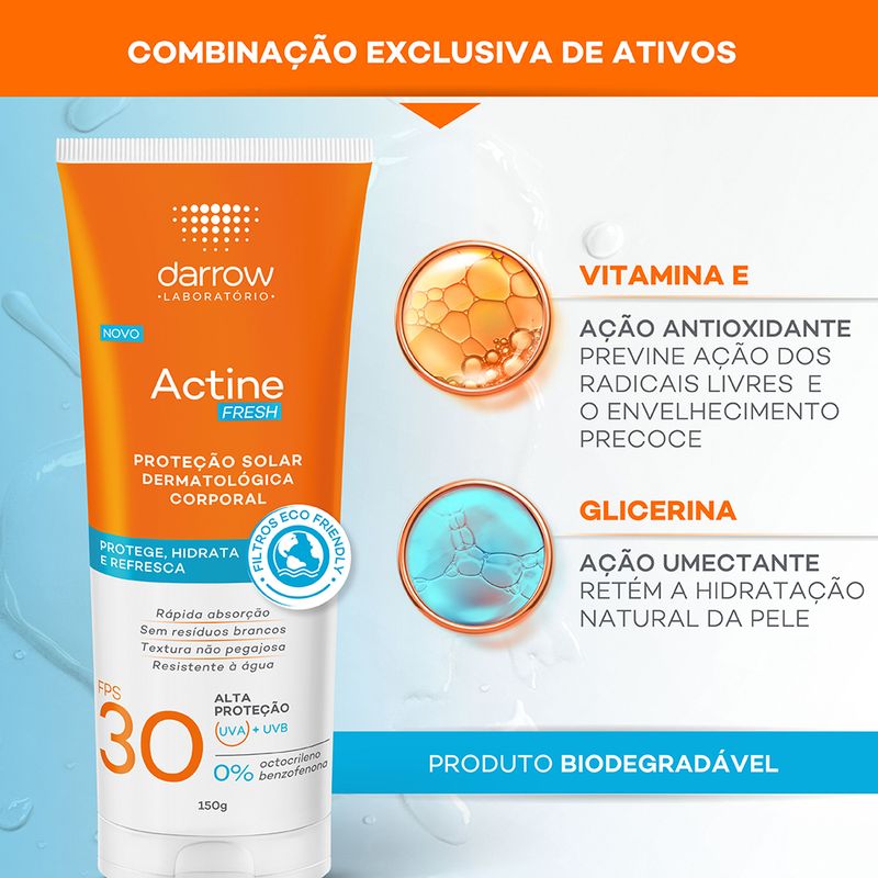 Protetor-Solar-Corporal-Darrow-Actine-Fresh-FPS-30-150-g-Ativos-Principais