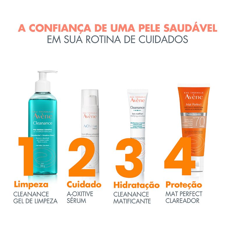 Protetor-Solar-Facial-Clareador-Avene-Eau-Thermale-Mat-Perfect-FPS-70-Clara-40-g-Rotina