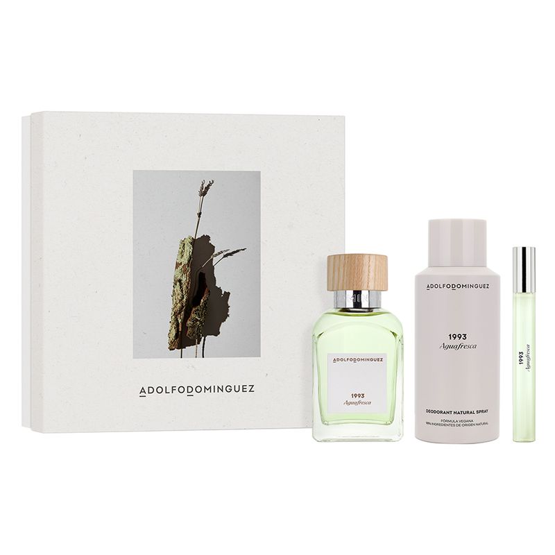Kit-Perfume-Adolfo-Dominguez-Agua-Fresca-1993-Masculino-Eau-de-Toilette-120-ml---Desodorante-150-ml---Miniatura-10-ml-Vitrine