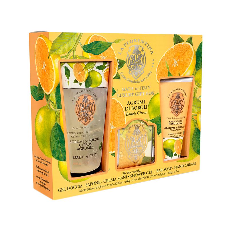 Kit-La-Florentina-Big-Ritual-Boboli-Citrus---Creme-para-as-Maos-75-ml---Sabonete-em-Barra-106-g---Gel-de-Banho-200-ml-Vitrine