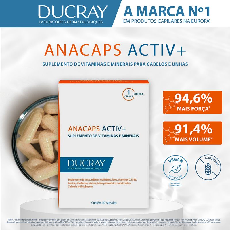 Suplemento-Alimentar-para-Cabelos-e-Unhas-Ducray-Anacaps-ACTIV--com-30-Capsulas-Resultado-um