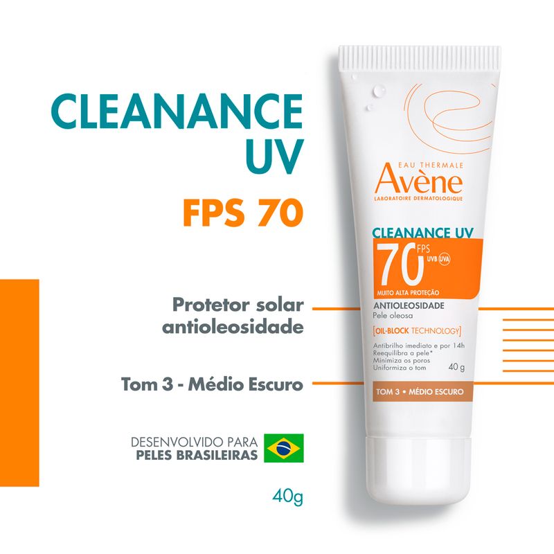 Protetor-Solar-Facial-Avene-Cleanance-UV-FPS-70-Tom-3-Medio-Escuro-40-g-Banner