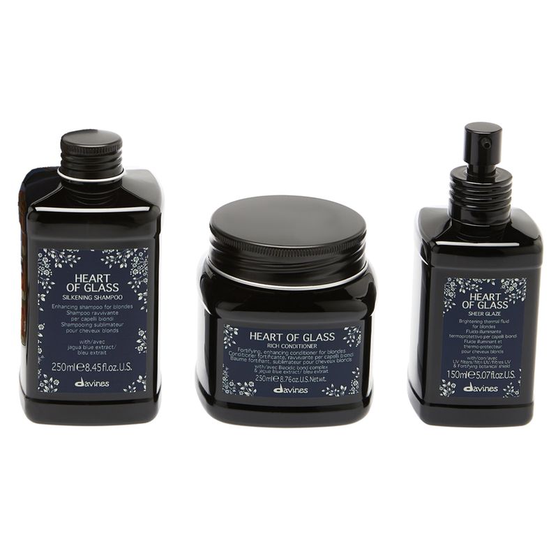 Kit-Davines-Heart-Of-Glass---Shampoo-250-ml---Condicionador-250-ml---Mascara-150-ml-Produtos