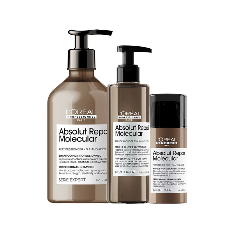 Kit-L-Oreal-Professionnel-Absolut-Repair-Molecular---Shampoo-500-ml---Leave-in-100-ml---Serum-250-ml