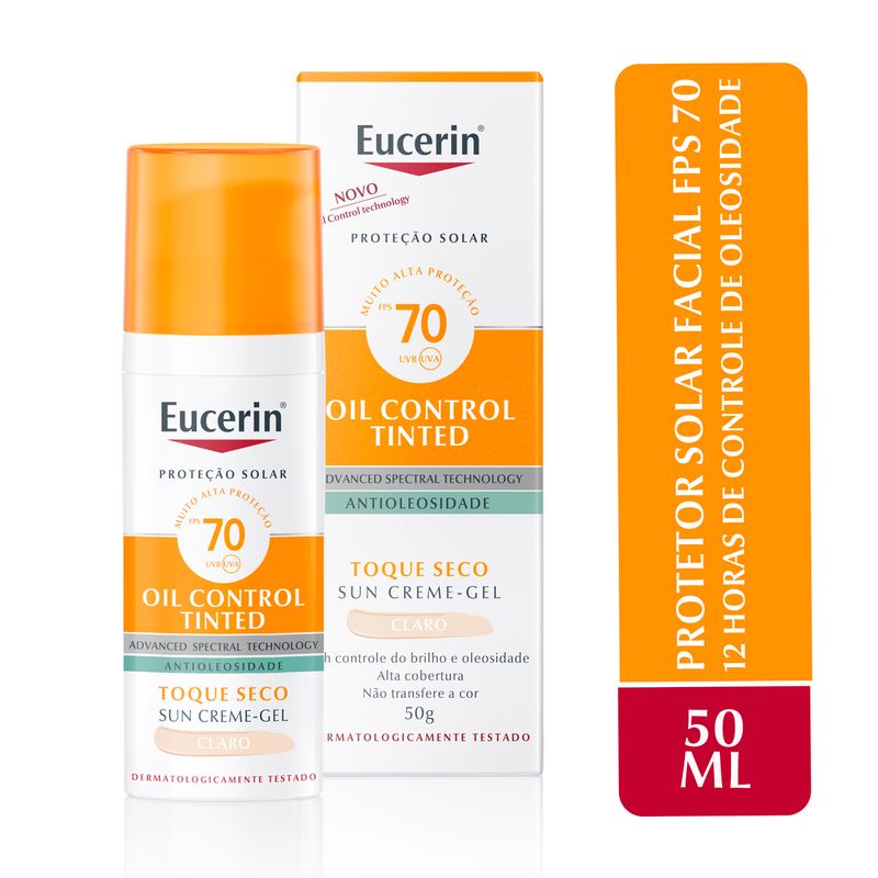 Protetor-Solar-Facial-Antioleosidade-Eucerin-Sun-Oil-Control-Tinted-Claro-FPS-70-50-ml