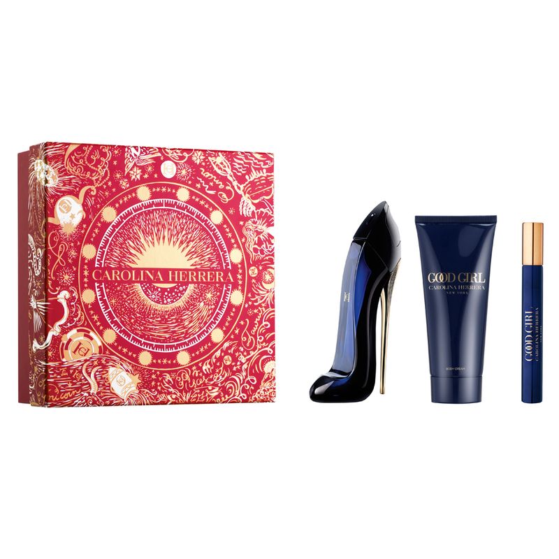 Kit-Perfume-Carolina-Herrera-Good-Girl-Feminino-Eau-de-Parfum-80-ml---Locao-Corporal-100-ml---Miniatura-10-ml