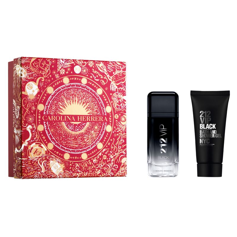 Kit-Perfume-Carolina-Herrera-212-Vip-Black-Masculino-Eau-de-Parfum-100-ml---Gel-de-Banho-100-ml