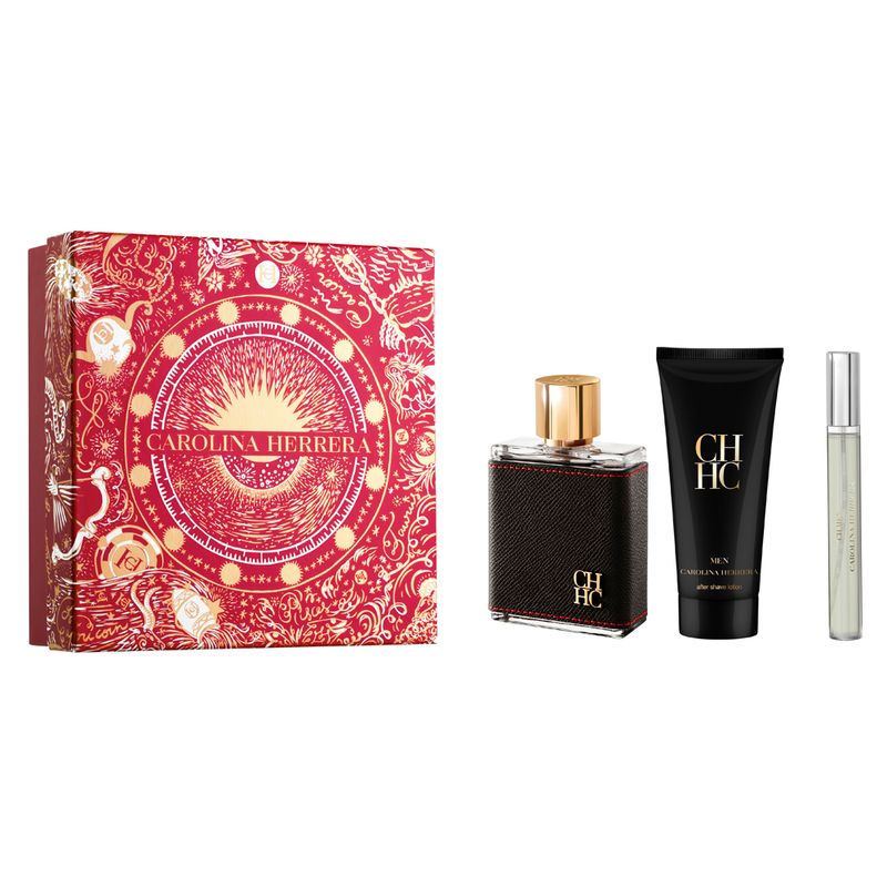 Kit-Perfume-Carolina-Herrera-CH-Men-Masculino-Eau-de-Toilette-100-ml---Gel-de-Banho-100-ml---Miniatura-10-ml