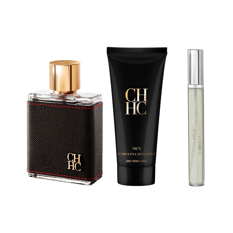 Kit-Perfume-Carolina-Herrera-CH-Men-Masculino-Eau-de-Toilette-100-ml---Gel-de-Banho-100-ml---Miniatura-10-ml