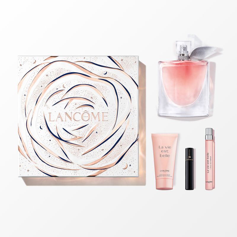 Kit-Perfume-Lancome-La-Vie-Est-Belle-Feminino-Eau-de-Parfum-100-ml---Miniatura-10-ml---Body-Lotion-50-ml---Mascara-de-Cilios-2-ml