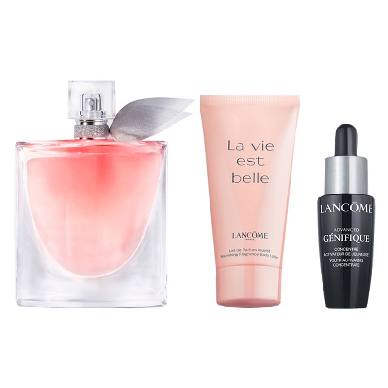 Kit-Perfume-Lancome-La-Vie-Est-Belle-Feminino-Eau-de-Parfum-50-ml---Creme-Corporal-50-ml---Serum-Genifique-10-ml