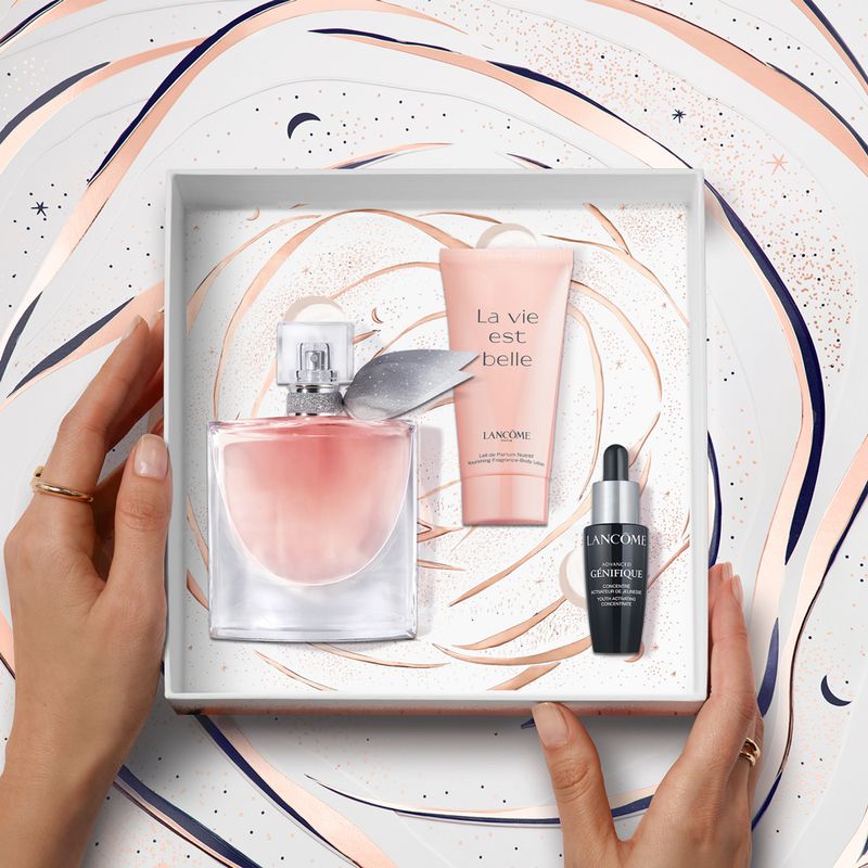 Kit-Perfume-Lancome-La-Vie-Est-Belle-Feminino-Eau-de-Parfum-50-ml---Creme-Corporal-50-ml---Serum-Genifique-10-ml