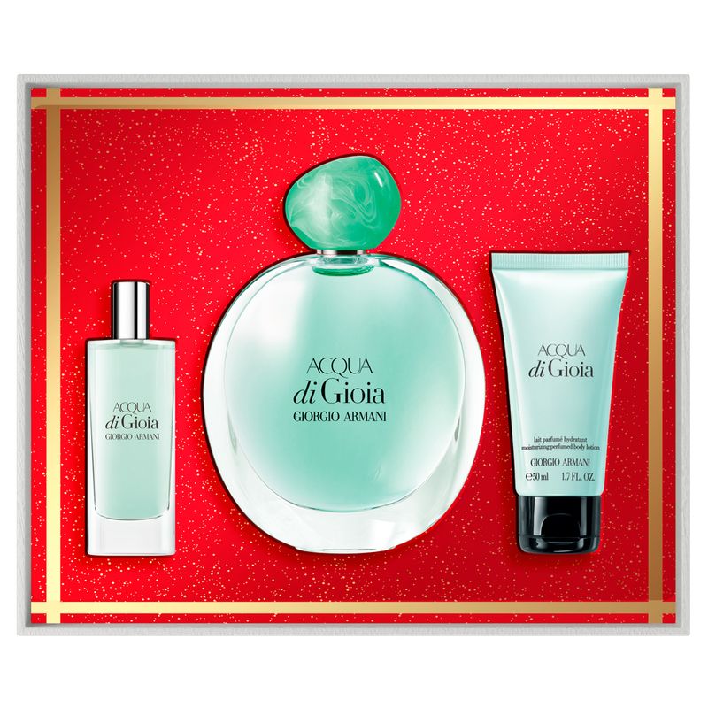 Kit-Perfume-Giorgio-Armani-Acqua-Di-Gioia-Feminino-Eau-de-Parfum-100-ml---Miniatura-15-ml---Locao-Corporal-50-ml