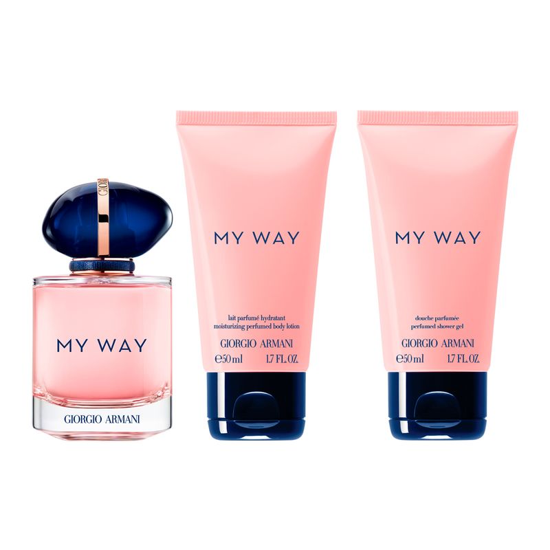 Kit-Perfume-Giorgio-Armani-My-Way-Feminino-Eau-de-Parfum-50-ml---Locao-Corporal-50-ml---Gel-de-Banho-50-ml