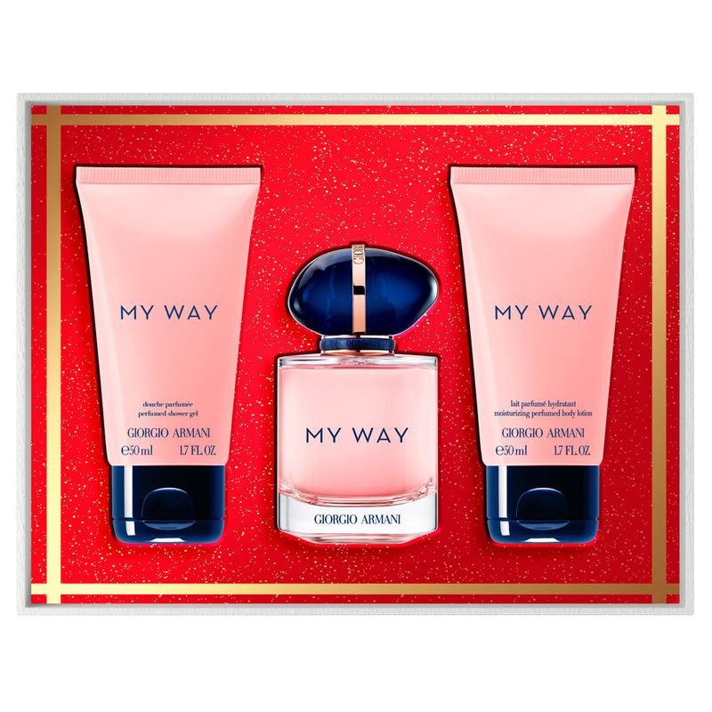 Kit-Perfume-Giorgio-Armani-My-Way-Feminino-Eau-de-Parfum-50-ml---Locao-Corporal-50-ml---Gel-de-Banho-50-ml
