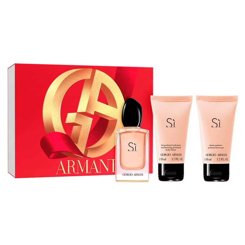 Kit-Perfume-Giorgio-Armani-Si-Feminino-Eau-de-Toilette-50-ml---Gel-de-Banho-50-ml---Locao-Corporal-50-ml