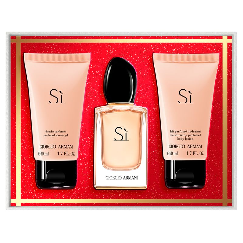 Kit-Perfume-Giorgio-Armani-Si-Feminino-Eau-de-Toilette-50-ml---Gel-de-Banho-50-ml---Locao-Corporal-50-ml