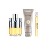 Kit-Perfume-Azzaro-Wanted-Masculino-Eau-de-Toilette-100-ml---Miniatura-10-ml---Gel-de-Banho-75-ml