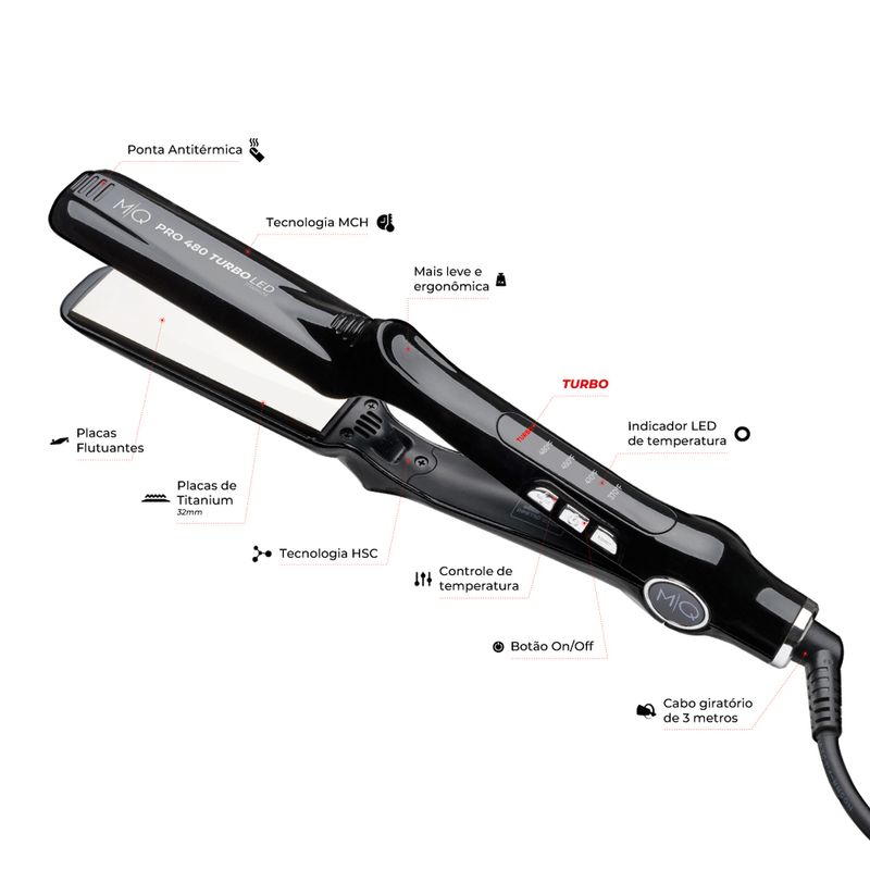 Chapinha-de-Cabelo-MQ-Professional-Pro-480-Titanium-Silver-190°C-Preta-Bivolt