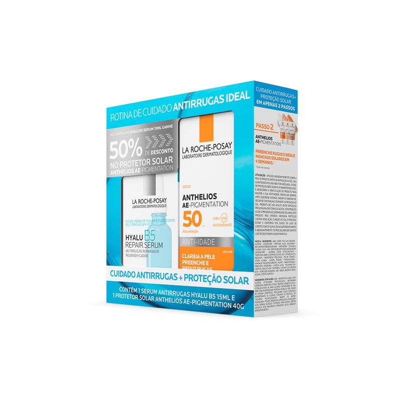 Kit-La-Roche-Posay---Serum-Facial-Antirrugas-Hyalu-B5-15-ml---Protetor-Solar-Anthelios-AE-Pigmentation-40-g
