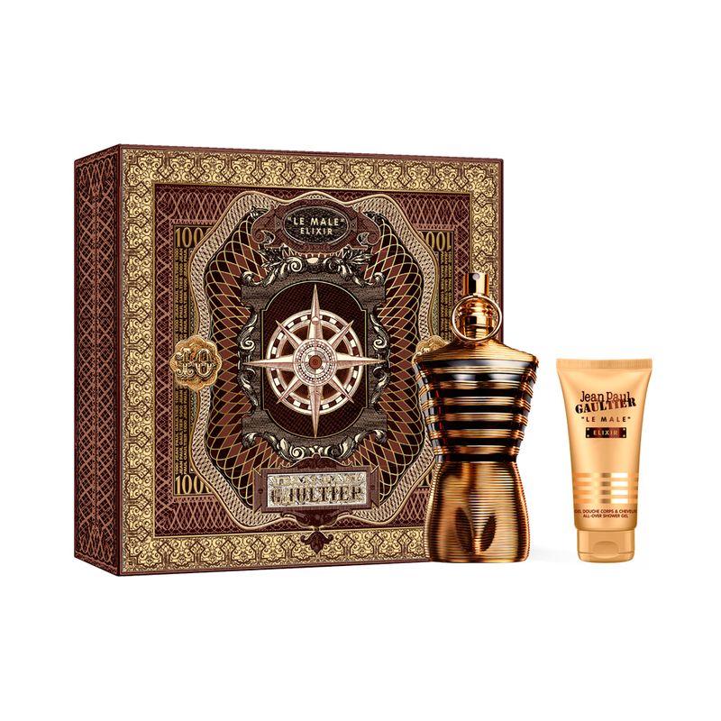 Kit-Perfume-Jean-Paul-Gaultier-Le-Male-Elixir-Parfum-Masculino-Eau-de-Toilette---Gel-de-Banho-75-ml