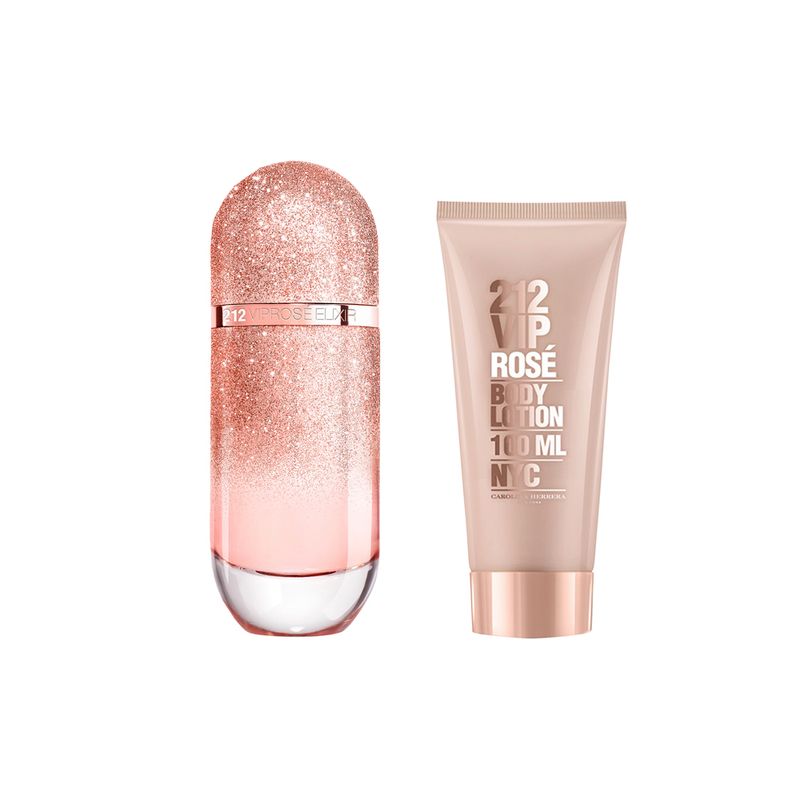 Kit-Perfume-Carolina-Herrera-212-Vip-Rose-Elixir-Feminino-Eau-de-Parfum-80-ml---Locao-Corporal-100-ml