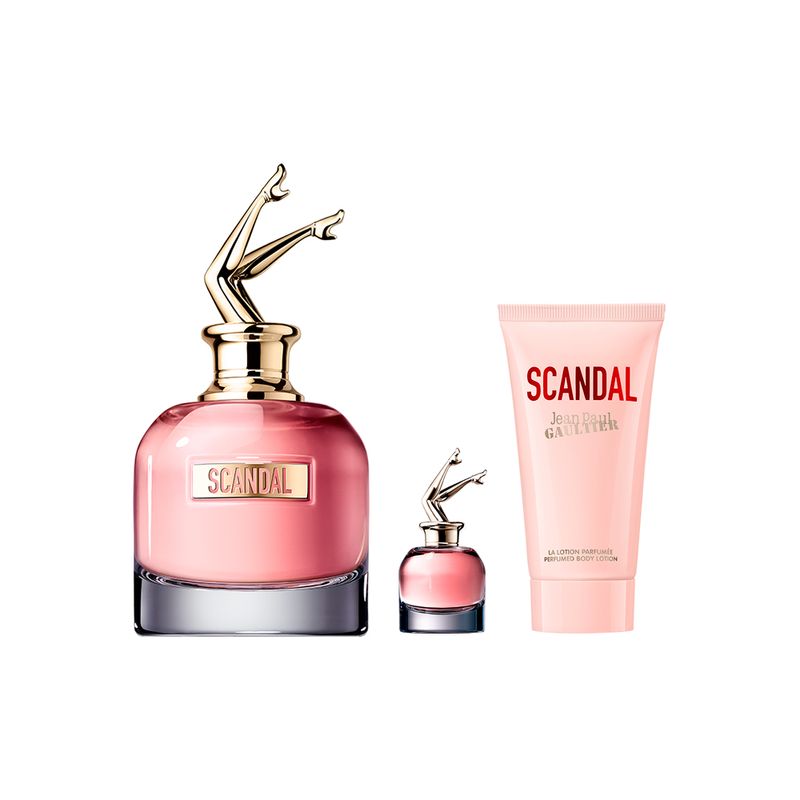 Kit-Perfume-Jean-Paul-Gaultier-Scandal-Feminino-Eau-de-Parfum-80-ml---Miniatura-6-ml---Locao-Corporal-75-ml