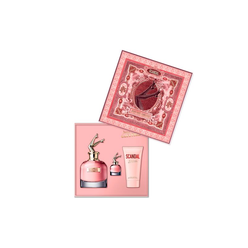 Kit-Perfume-Jean-Paul-Gaultier-Scandal-Feminino-Eau-de-Parfum-80-ml---Miniatura-6-ml---Locao-Corporal-75-ml