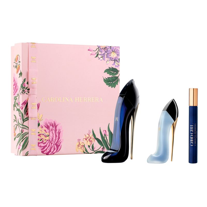 Kit-Perfume-Carolina-Herrera-Good-Girl-Feminino-Eau-de-Parfum-80-ml---Perfume-para-Cabelo-30-ml---Miniatura-10-ml