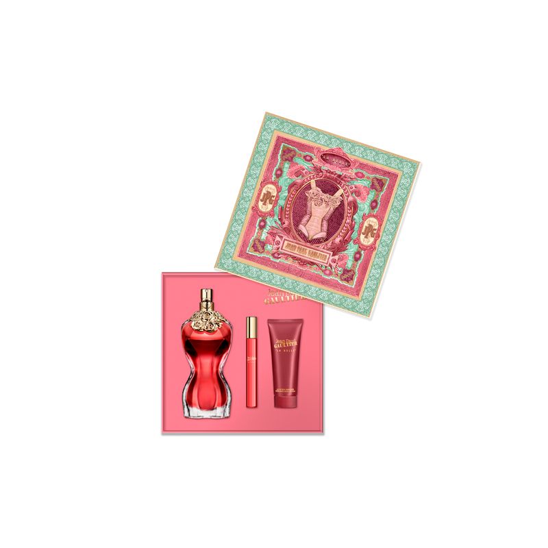 Kit-Perfume-Jean-Paul-Gaultier-La-Belle-Feminino-Eau-de-Parfum-100-ml---Locao-Corporal-75-ml---Miniatura-10-ml