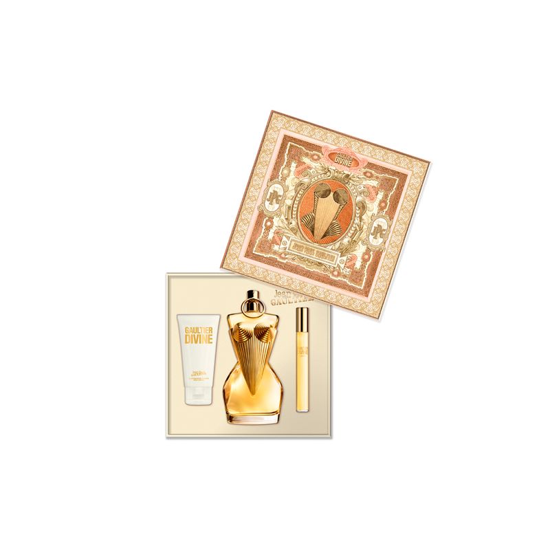 Kit-Perfume-Jean-Paul-Gaultier-Divine-Feminino-Eau-de-Parfum-100-ml---Locao-Corporal-75-ml---Miniatura-10-ml
