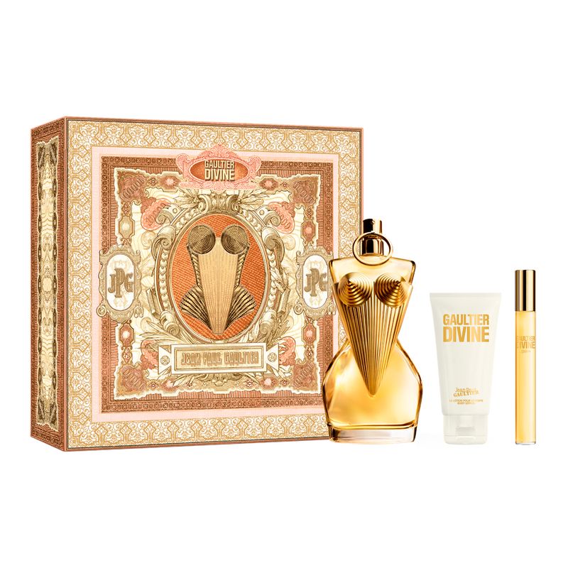 Kit-Perfume-Jean-Paul-Gaultier-Divine-Feminino-Eau-de-Parfum-100-ml---Locao-Corporal-75-ml---Miniatura-10-ml