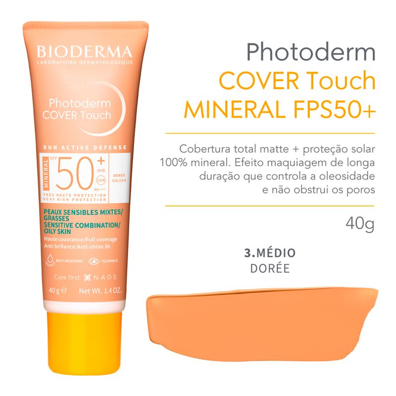 Protetor-Solar-Facial-Bioderma-Photoderm-Cover-Touch-FPS-50--Dourado-40-g