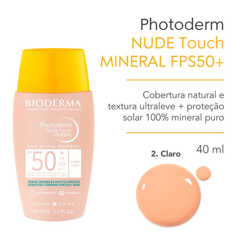 Protetor-Solar-Facial-Matte-FPS-50--Bioderma-Photoderm-Nude-Touch-Claro-40-ml
