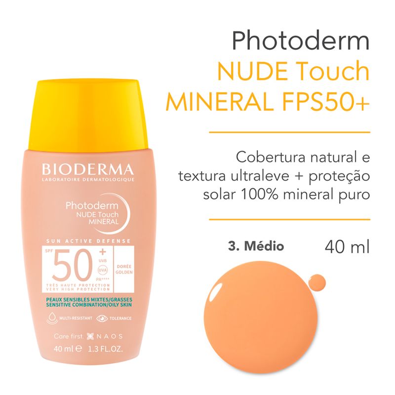 Protetor-Solar-Facial-Matte-FPS-50--Bioderma-Photoderm-Nude-Touch-Dourado-40-ml
