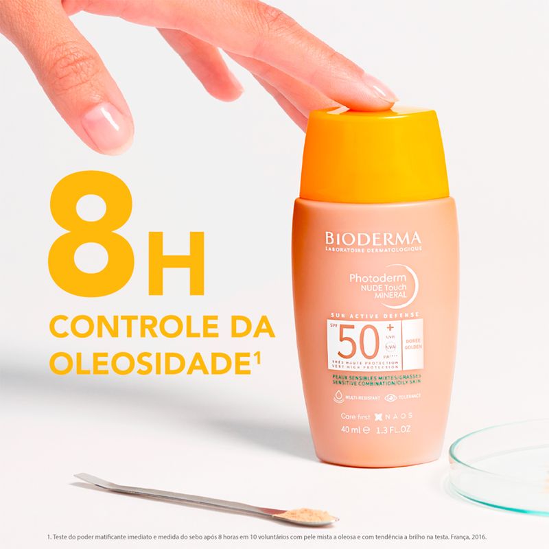 Protetor-Solar-Facial-Matte-FPS-50--Bioderma-Photoderm-Nude-Touch-Dourado-40-ml
