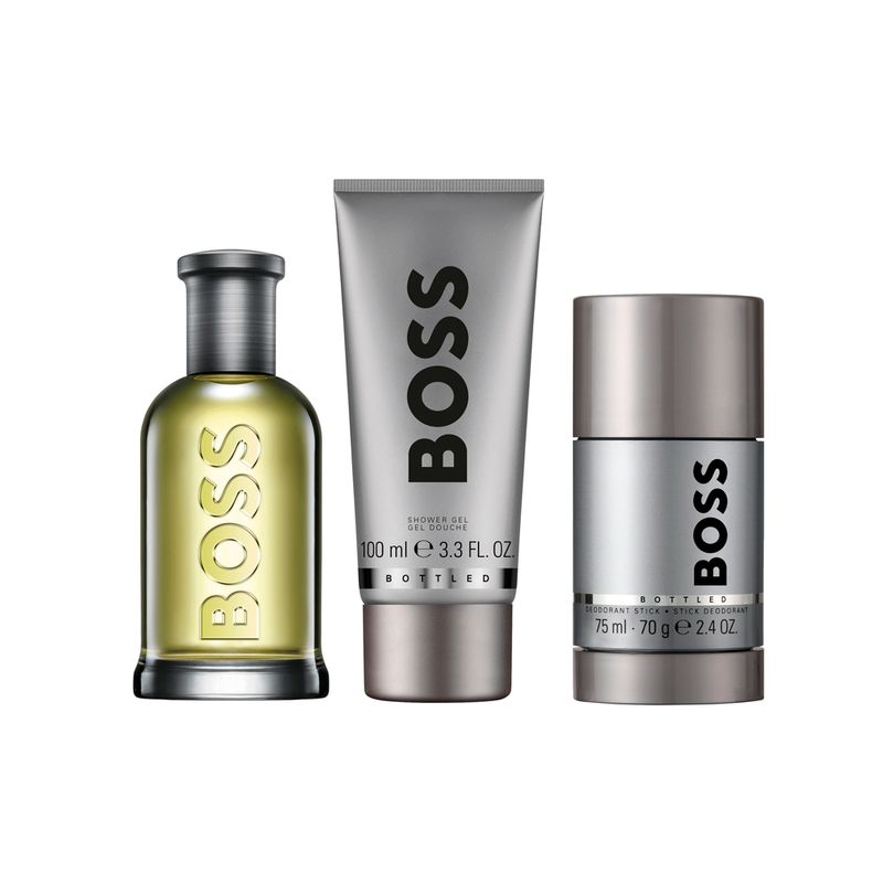 Kit-Hugo-Boss-Bottled-Edt-Perfume-Masculino-100ml---Desodorante-75ml---Gel-de-Banho-75ml