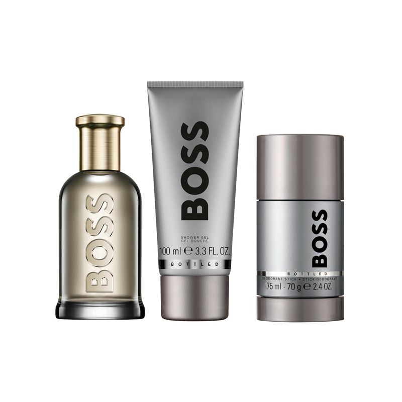 Kit-Hugo-Boss-Bottled-Fragances-Edp-Perfume-Masculino-100ml---Desodorante-75ml---Gel-de-Banho-100ml