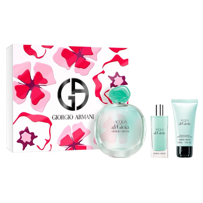Kit-Perfume-Giorgio-Armani-Acqua-Di-Gioia-Eau-de-Parfum-Feminino-100ml---Miniatura-15ml--Locao-50ml