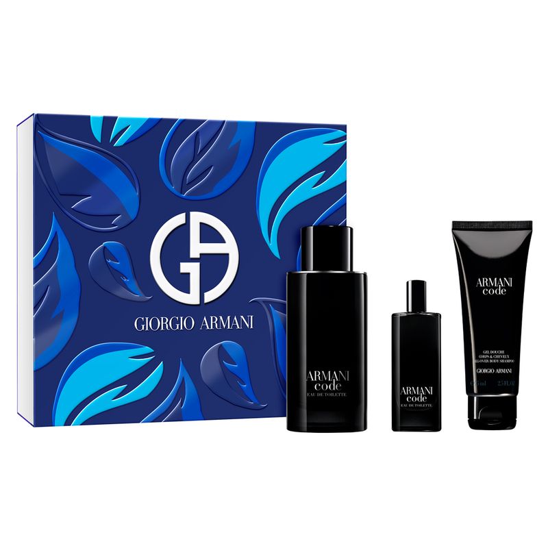 Kit-Perfume-Giorgio-Armani-Code-Eau-de-Toilette-Masculino-125ml---Miniatura-15ml---Gel-De-Banho-75ml